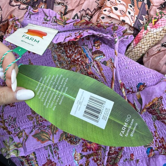 NWT Farm Rio Mini Dress Floral Monkey Lilac Smocked Ruffles Thin Shoulder Strap - Picture 4 of 6